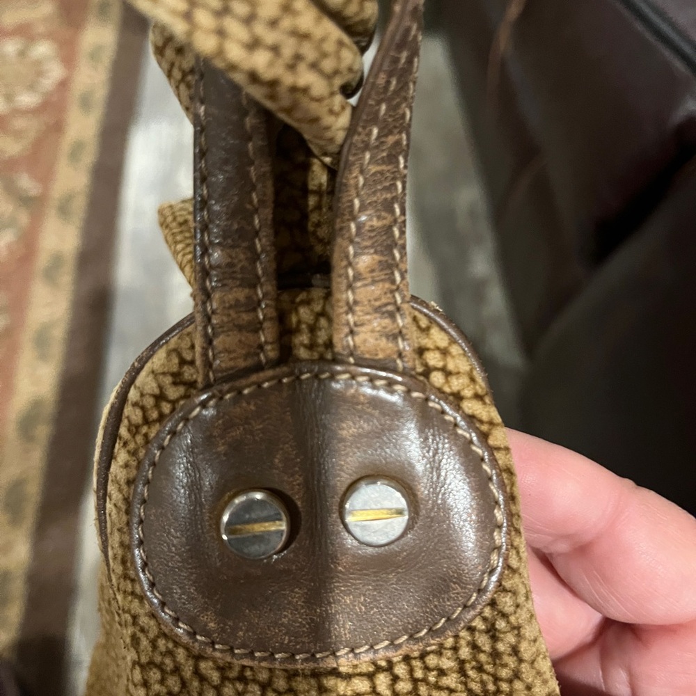 Vintage Borbonese OP Shoulder Bag Brown Made in Italy Textured Leather Trim Bag - Picture 12 of 12